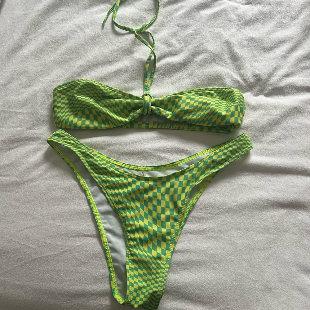 Green Checkered Bikini Set